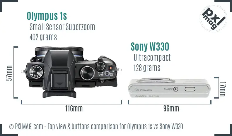 Olympus 1s vs Sony W330 top view buttons comparison