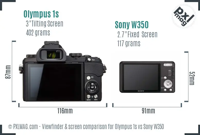 Olympus 1s vs Sony W350 Screen and Viewfinder comparison