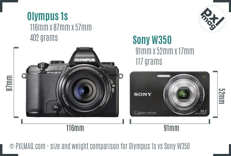 Olympus 1s vs Sony W350 size comparison