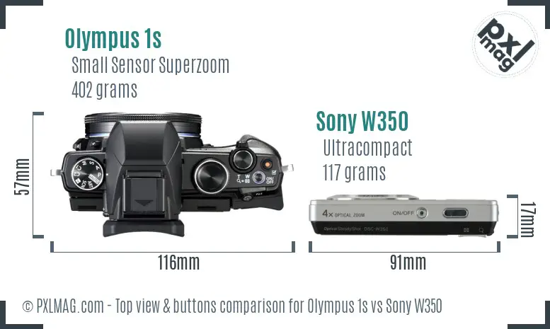Olympus 1s vs Sony W350 top view buttons comparison