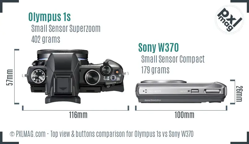 Olympus 1s vs Sony W370 top view buttons comparison