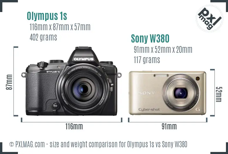 Olympus 1s vs Sony W380 size comparison Olympus 1s vs Sony W380 size comparison