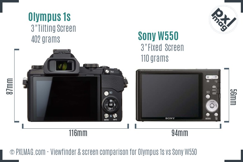 Olympus 1s vs Sony W550 Screen and Viewfinder comparison