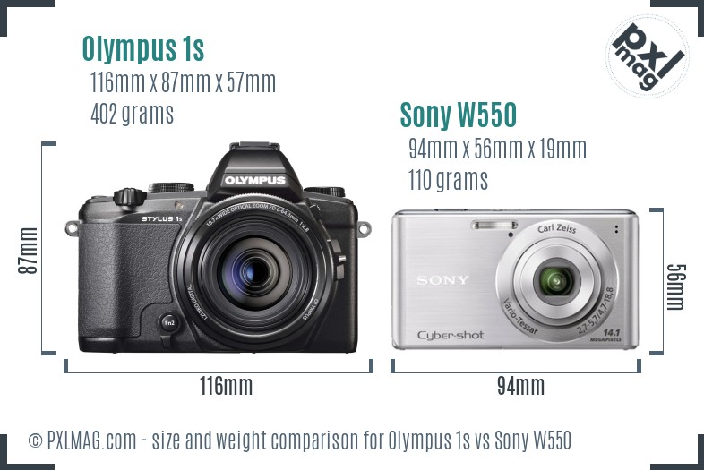 Olympus 1s vs Sony W550 size comparison
