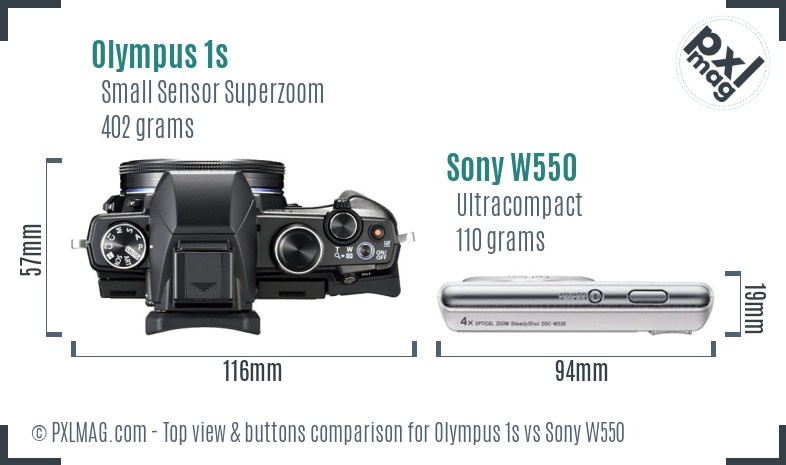 Olympus 1s vs Sony W550 top view buttons comparison