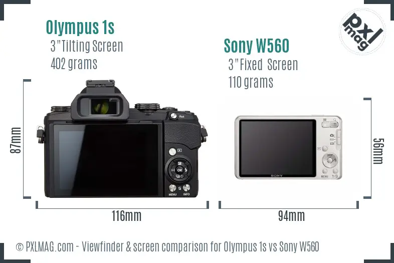 Olympus 1s vs Sony W560 Screen and Viewfinder comparison