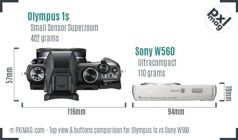 Olympus 1s vs Sony W560 top view buttons comparison