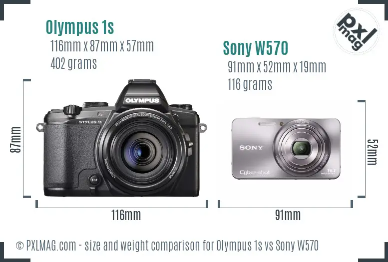 Olympus 1s vs Sony W570 size comparison