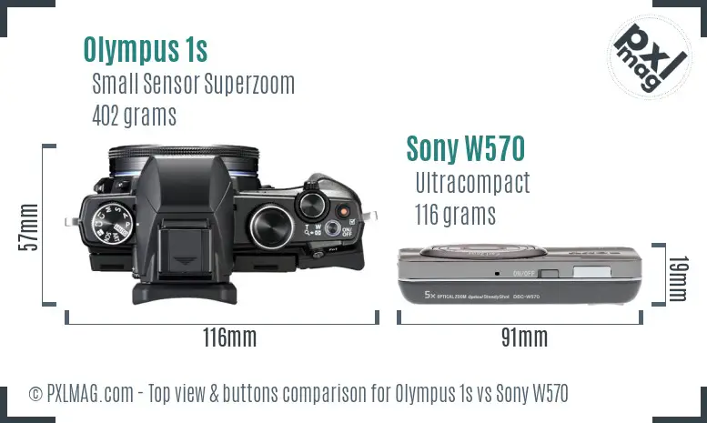 Olympus 1s vs Sony W570 top view buttons comparison