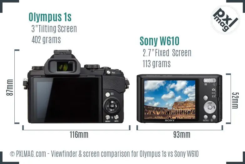 Olympus 1s vs Sony W610 Screen and Viewfinder comparison