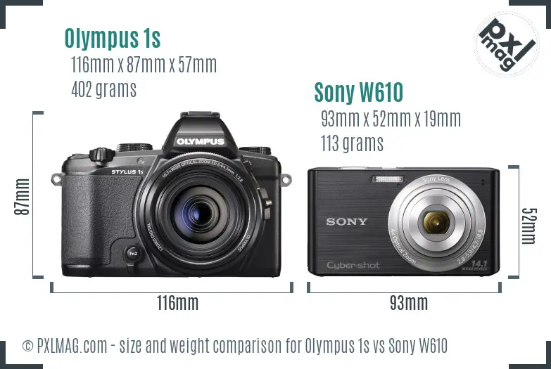 Olympus 1s vs Sony W610 size comparison