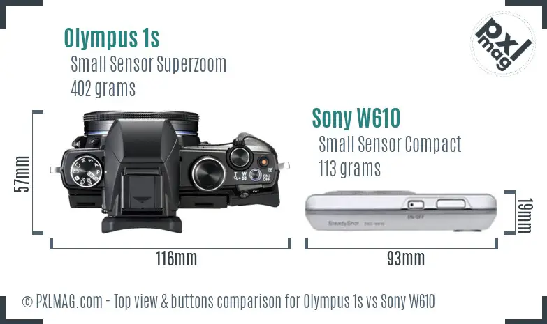 Olympus 1s vs Sony W610 top view buttons comparison