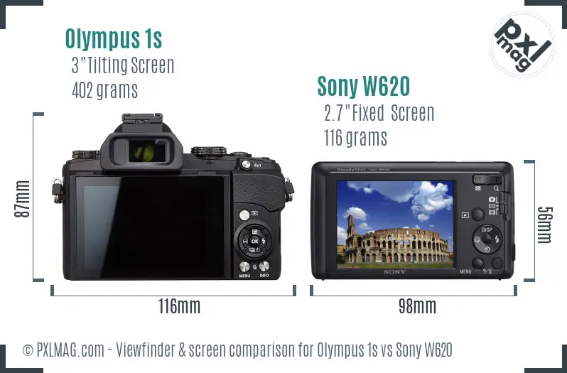 Olympus 1s vs Sony W620 Screen and Viewfinder comparison