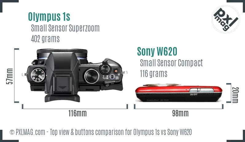 Olympus 1s vs Sony W620 top view buttons comparison