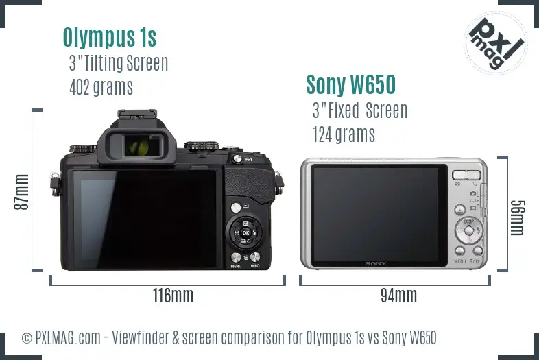 Olympus 1s vs Sony W650 Screen and Viewfinder comparison
