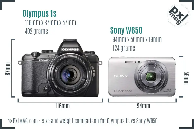 Olympus 1s vs Sony W650 size comparison