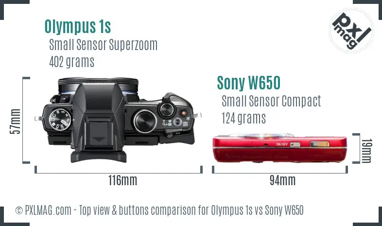 Olympus 1s vs Sony W650 top view buttons comparison