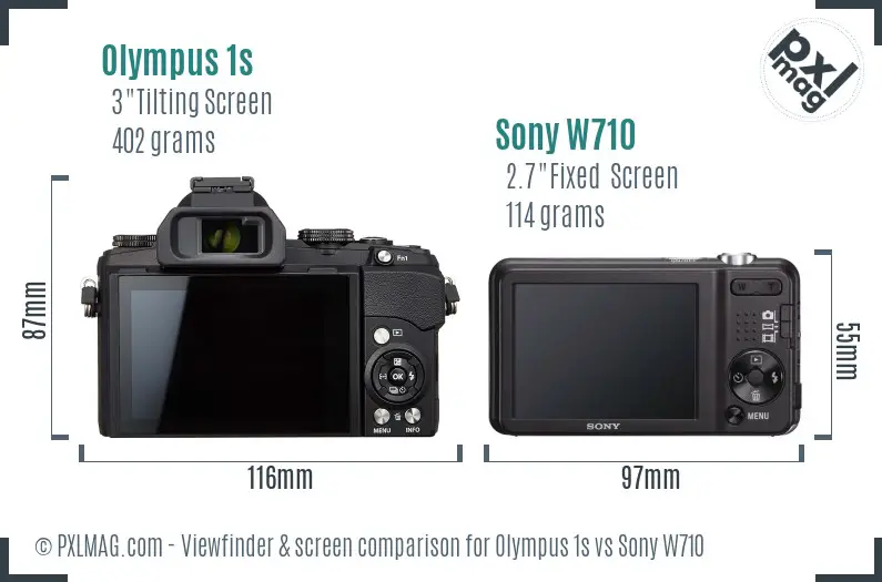 Olympus 1s vs Sony W710 Screen and Viewfinder comparison