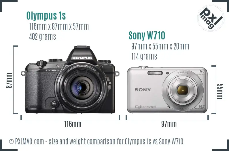 Olympus 1s vs Sony W710 size comparison