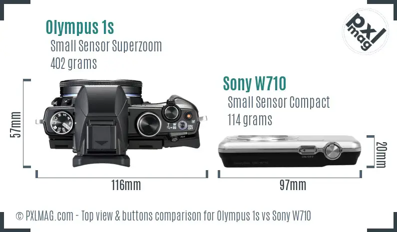 Olympus 1s vs Sony W710 top view buttons comparison