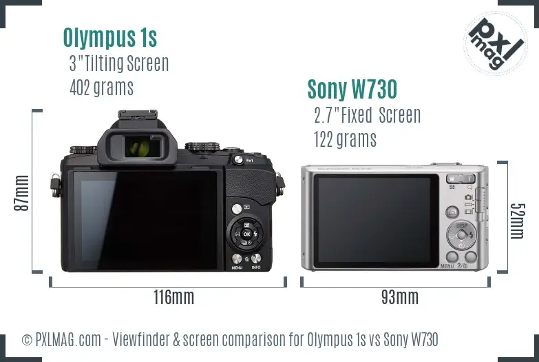 Olympus 1s vs Sony W730 Screen and Viewfinder comparison