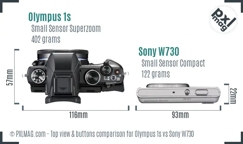 Olympus 1s vs Sony W730 top view buttons comparison