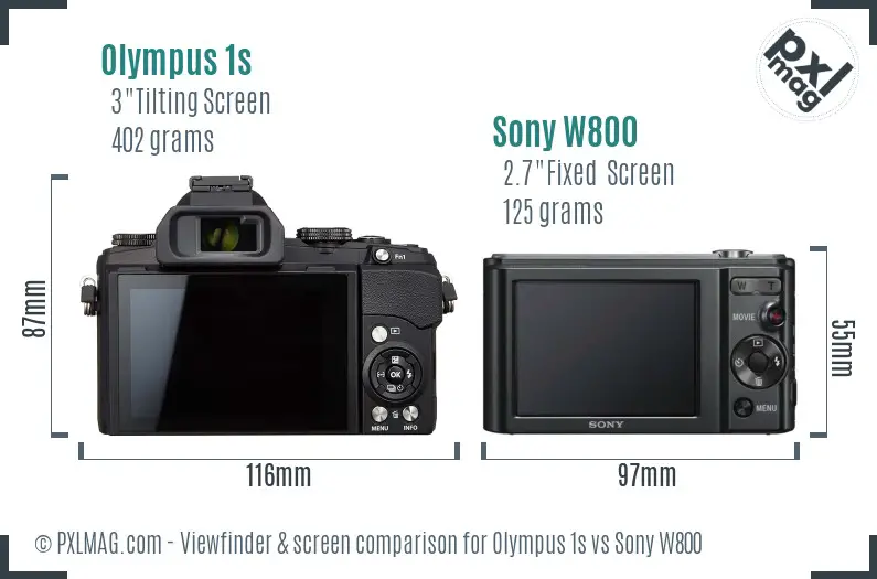 Olympus 1s vs Sony W800 Screen and Viewfinder comparison