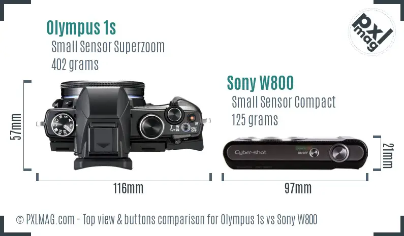 Olympus 1s vs Sony W800 top view buttons comparison