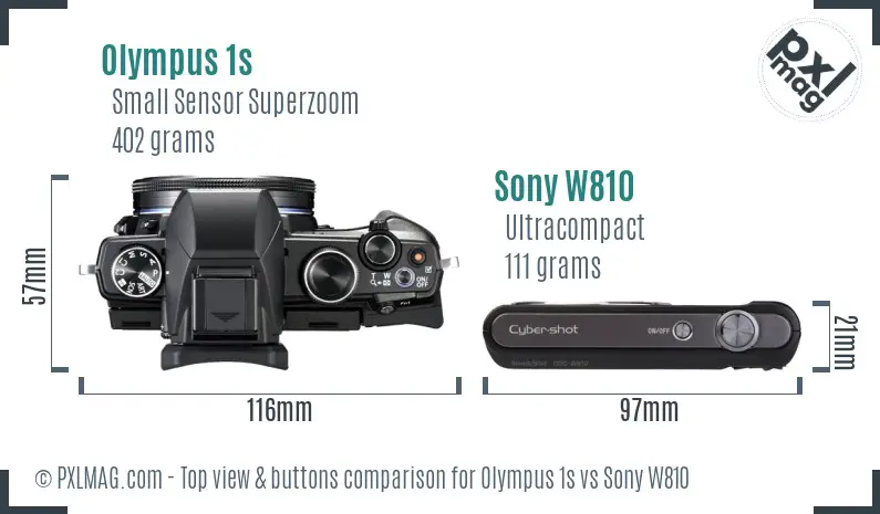 Olympus 1s vs Sony W810 top view buttons comparison Olympus 1s vs Sony W810 top view buttons comparison