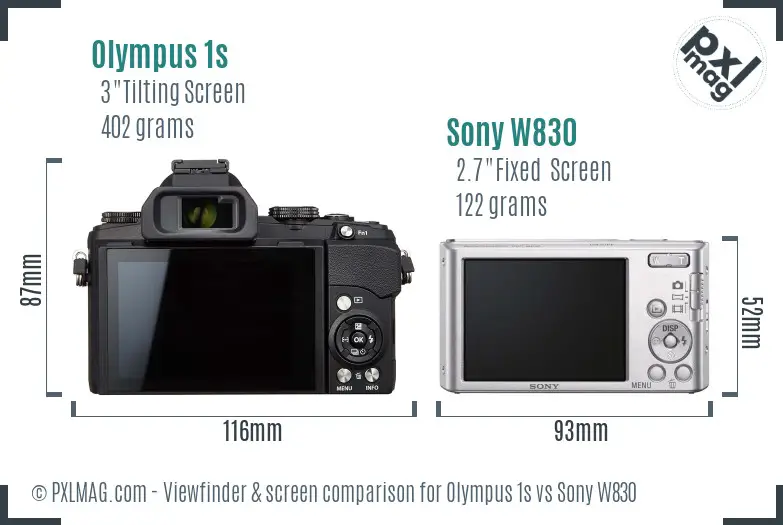 Olympus 1s vs Sony W830 Screen and Viewfinder comparison