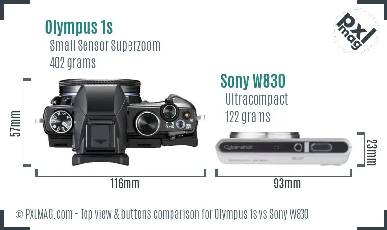 Olympus 1s vs Sony W830 top view buttons comparison