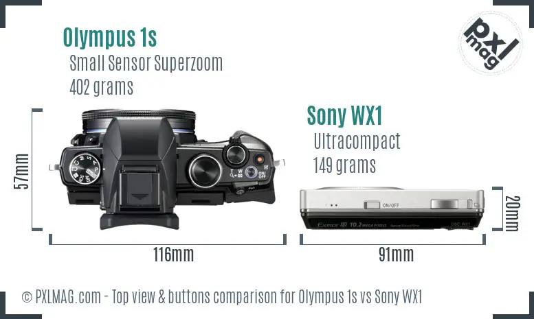 Olympus 1s vs Sony WX1 top view buttons comparison