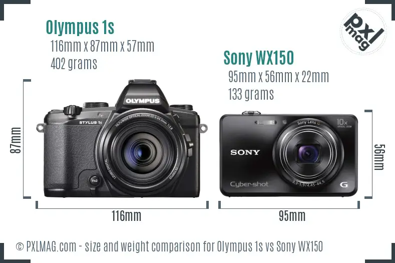 Olympus 1s vs Sony WX150 size comparison Olympus 1s vs Sony WX150 size comparison