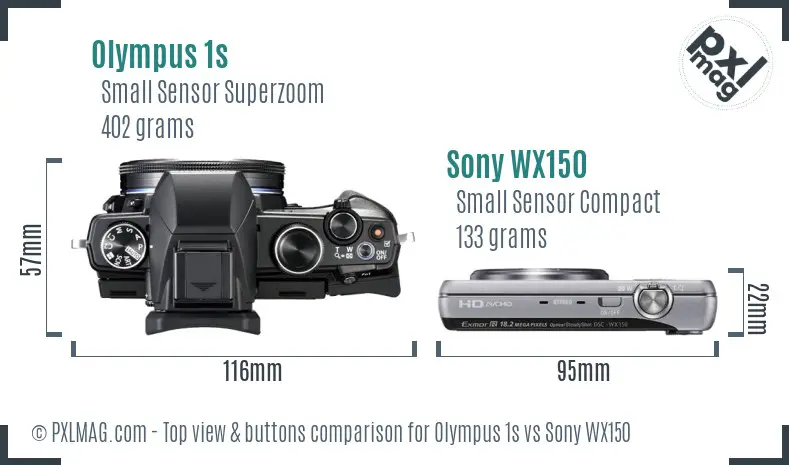 Olympus 1s vs Sony WX150 top view buttons comparison Olympus 1s vs Sony WX150 top view buttons comparison