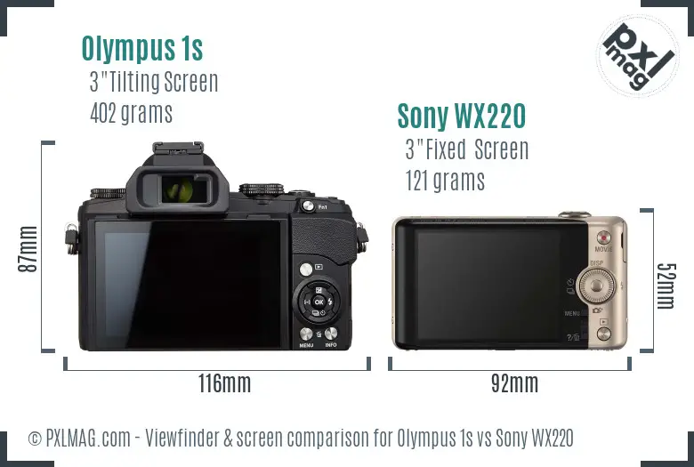 Olympus 1s vs Sony WX220 Screen and Viewfinder comparison