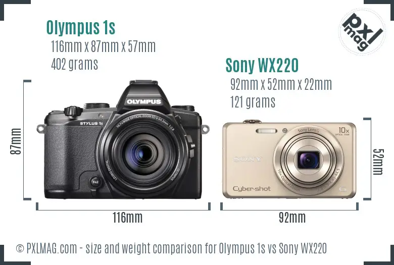 Olympus 1s vs Sony WX220 size comparison