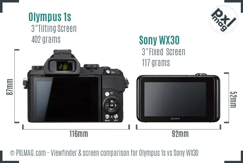 Olympus 1s vs Sony WX30 Screen and Viewfinder comparison