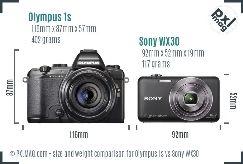Olympus 1s vs Sony WX30 size comparison