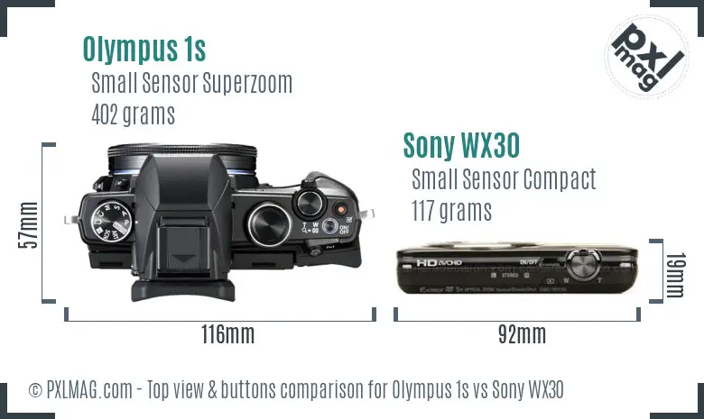 Olympus 1s vs Sony WX30 top view buttons comparison