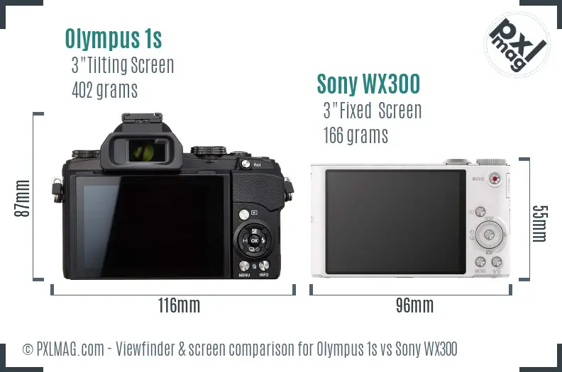 Olympus 1s vs Sony WX300 Screen and Viewfinder comparison