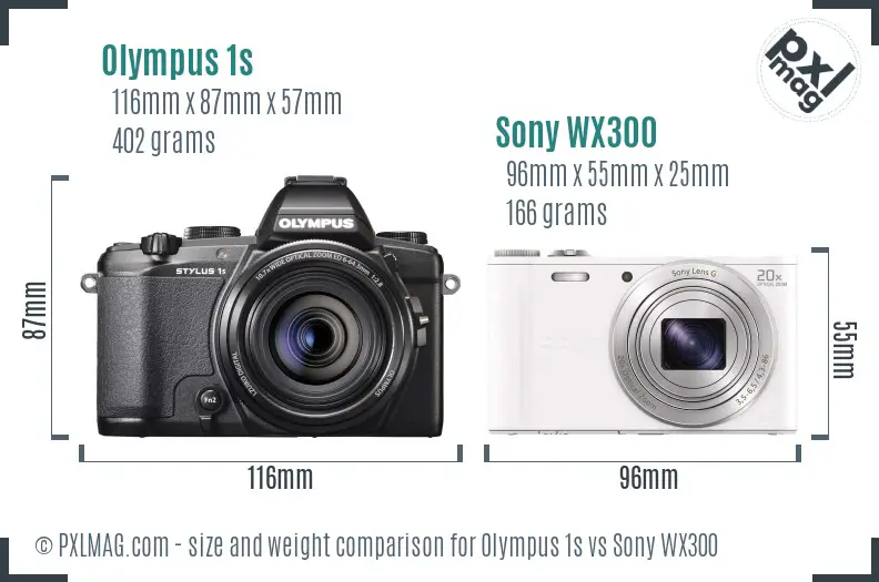 Olympus 1s vs Sony WX300 size comparison