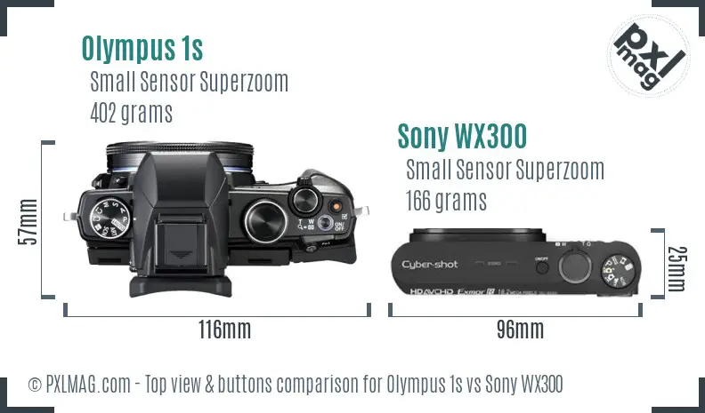 Olympus 1s vs Sony WX300 top view buttons comparison