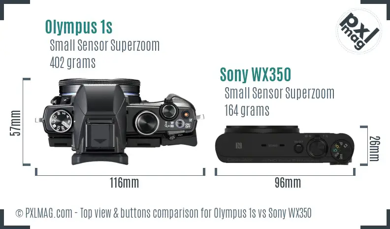 Olympus 1s vs Sony WX350 top view buttons comparison