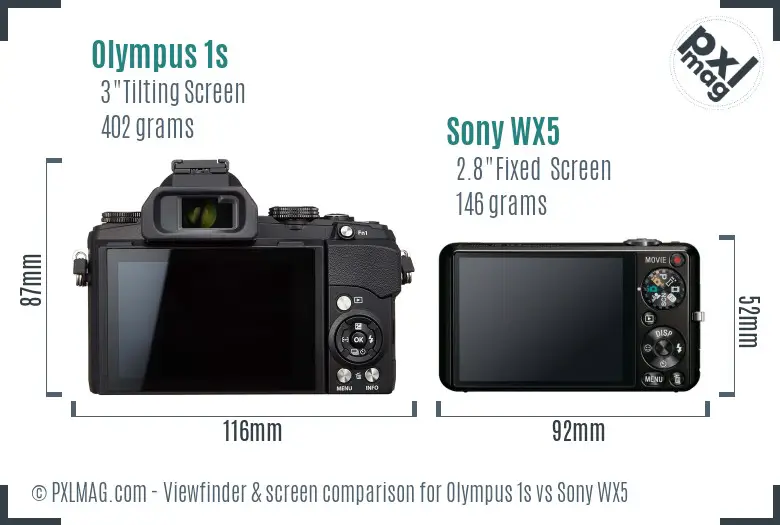 Olympus 1s vs Sony WX5 Screen and Viewfinder comparison