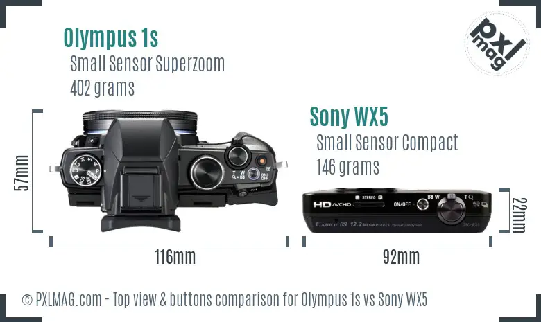 Olympus 1s vs Sony WX5 top view buttons comparison