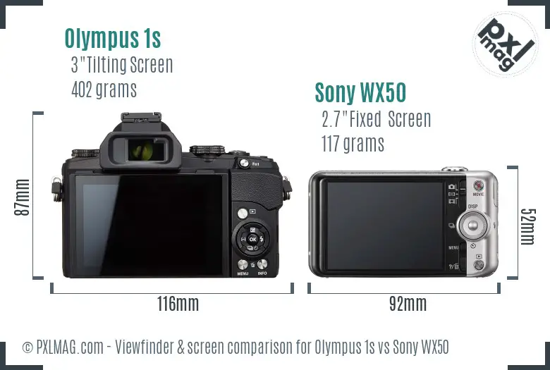 Olympus 1s vs Sony WX50 Screen and Viewfinder comparison