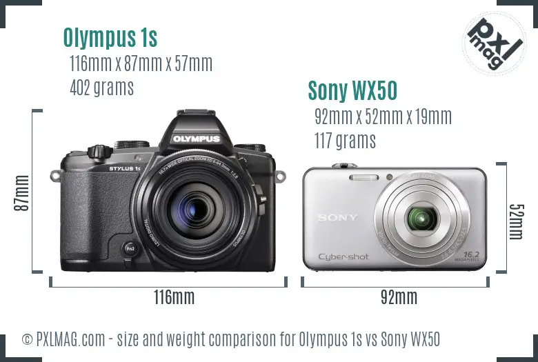 Olympus 1s vs Sony WX50 size comparison