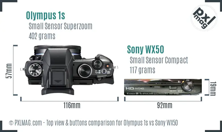 Olympus 1s vs Sony WX50 top view buttons comparison
