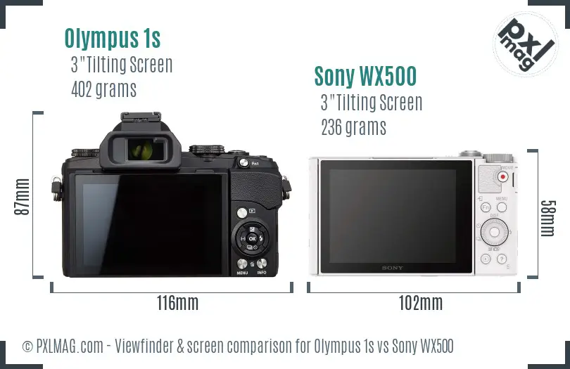 Olympus 1s vs Sony WX500 Screen and Viewfinder comparison