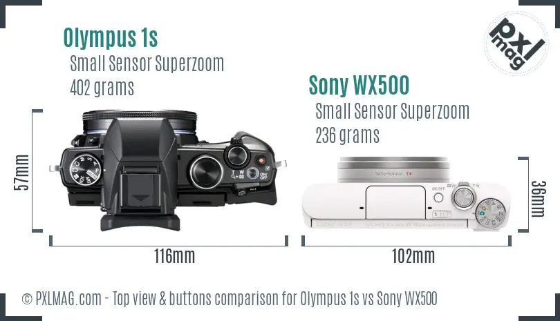 Olympus 1s vs Sony WX500 top view buttons comparison